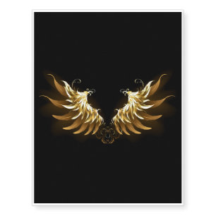 Golden Angel Wings on Black background Temporary Tattoos
