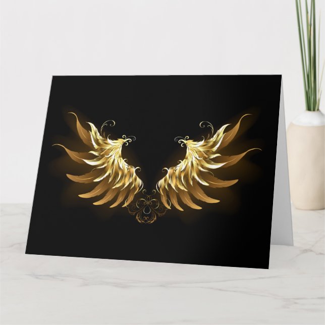 Golden Angel Wings on Black background Thank You Card (Front)