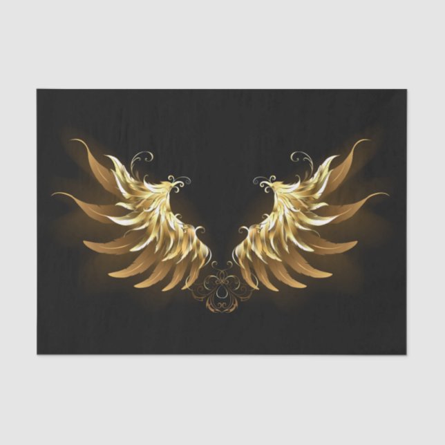 Golden Angel Wings on Black background Tissue Paper (Front)