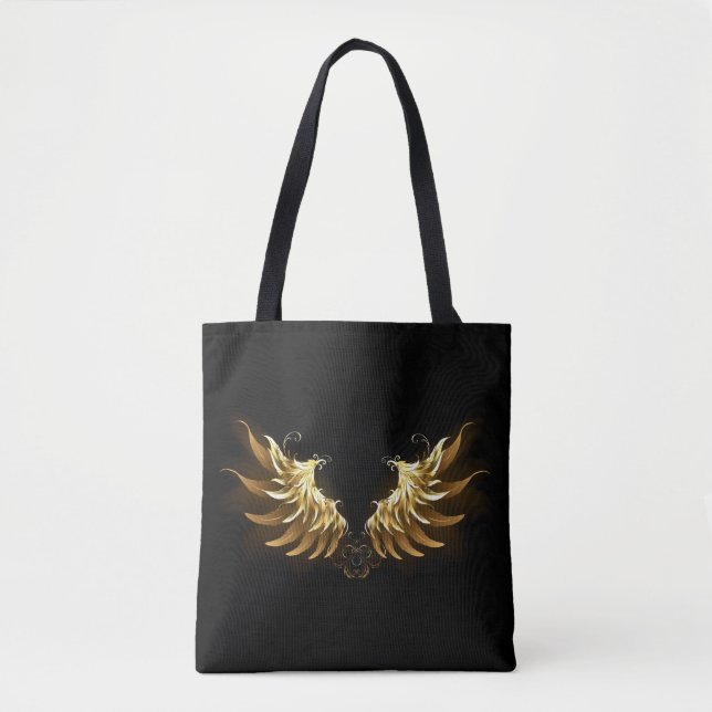 Golden Angel Wings on Black background Tote Bag (Front)