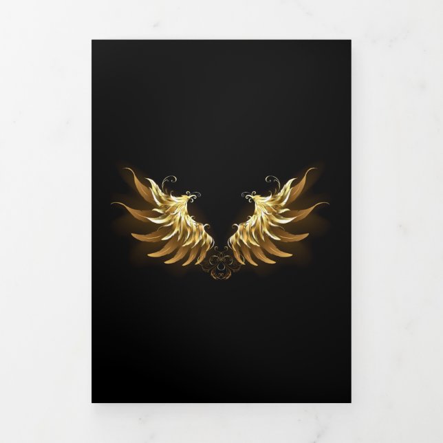 Golden Angel Wings on Black background Tri-Fold Card (Cover)