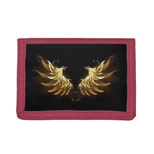 Golden Angel Wings on Black background Trifold Wallet