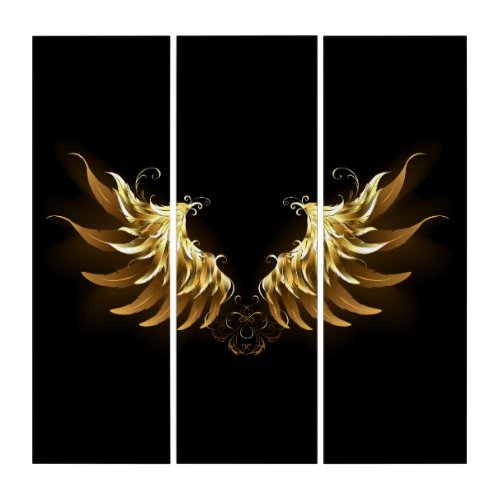 Golden Angel Wings on Black background Triptych