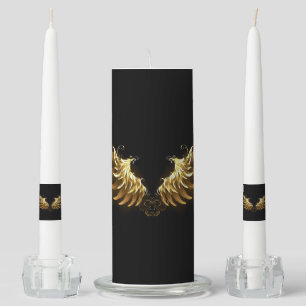 Golden Angel Wings on Black background Unity Candle Set
