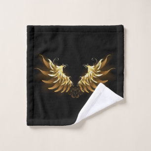 Golden Angel Wings on Black background Wash Cloth