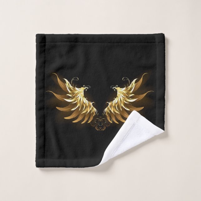 Golden Angel Wings on Black background Wash Cloth (Wash Cloth)