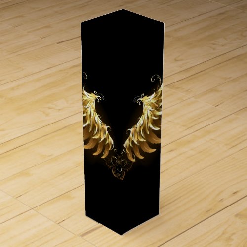 Golden Angel Wings on Black background Wine Box