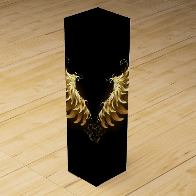 Golden Angel Wings on Black background Wine Box (Front)