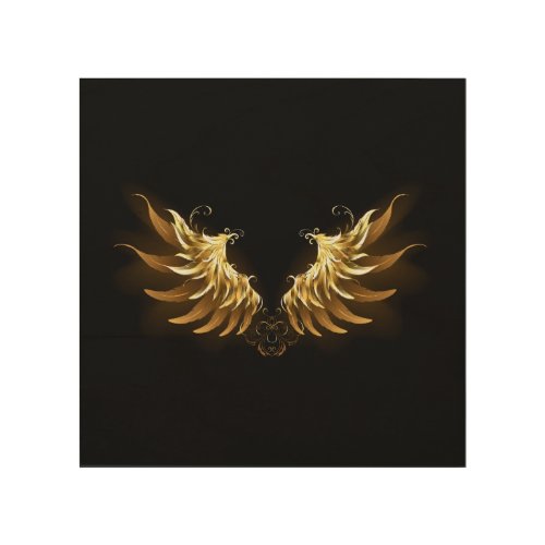 Golden Angel Wings on Black background Wood Wall Art