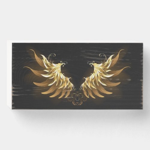 Golden Angel Wings on Black background Wooden Box Sign