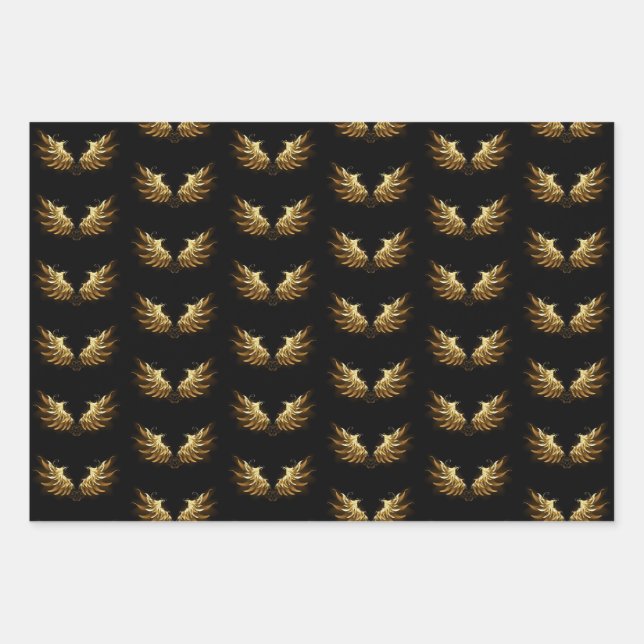 Golden Angel Wings on Black background Wrapping Paper Sheets (Front)