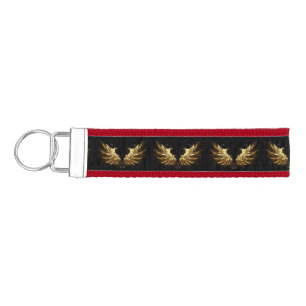 Golden Angel Wings on Black background Wrist Keychain