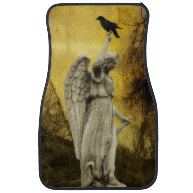 Golden Angel With Crow Car Floor Mat (Front)