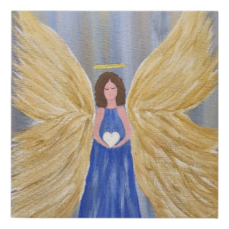 Golden Angel with Heart Painting Faux Canvas Print