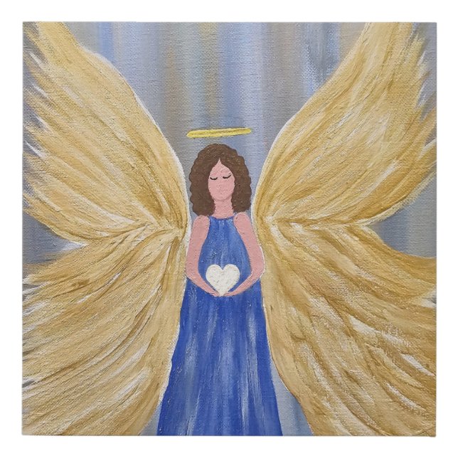 Golden Angel with Heart Painting Faux Canvas Print (Front)