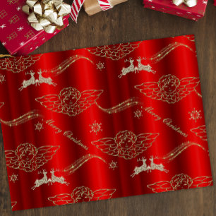 Golden Angelic Splendor: Red & Gold Christmas Tissue Paper