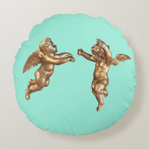Golden Angels Round Pillow