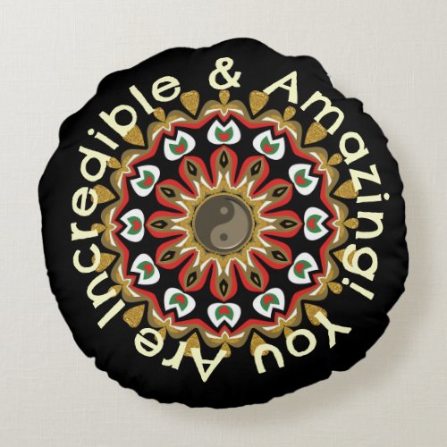 Golden Angels Yin Yang Mandala Round Pillow