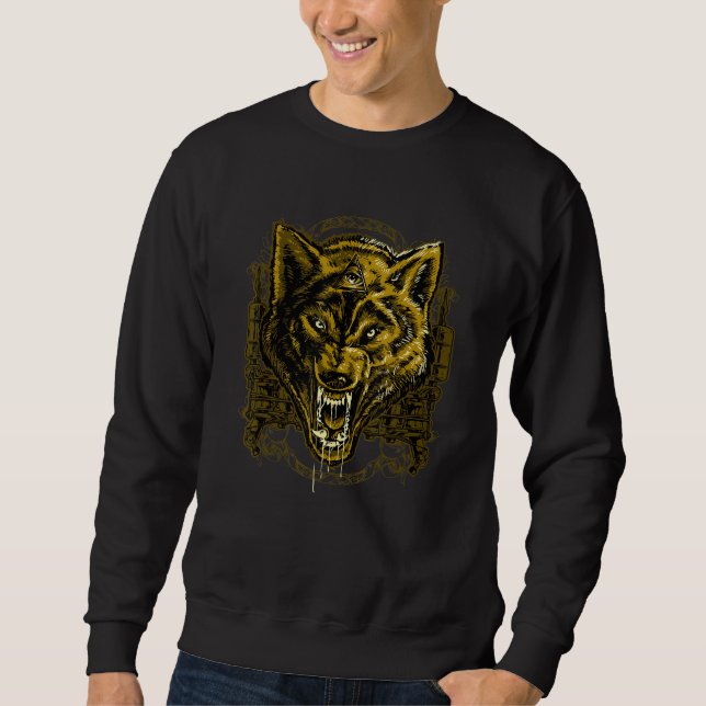 Golden Angry Illuminati Wolf Sweatshirt (Front)