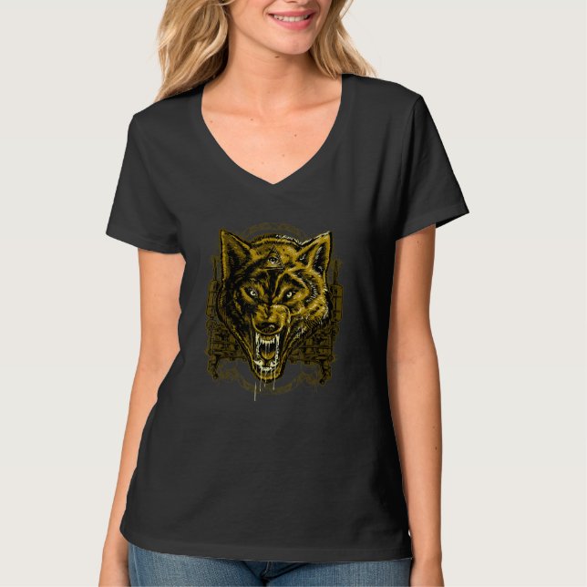 Golden Angry Illuminati Wolf T-Shirt (Front)