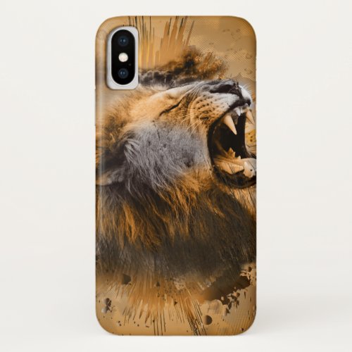 Golden Angry Lion Sunset Roar iPhone X Case