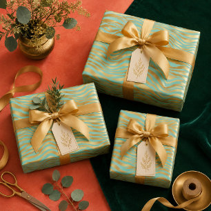 Golden Animal Print Mint Background Wrapping Paper Sheets