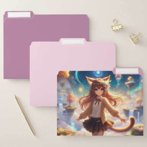 Golden Anime Catgirl Princess Accent File Folder