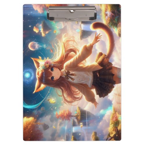 Golden Anime Catgirl Princess Double Sided Clipboard