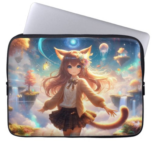 Golden Anime Catgirl Princess Laptop Sleeve