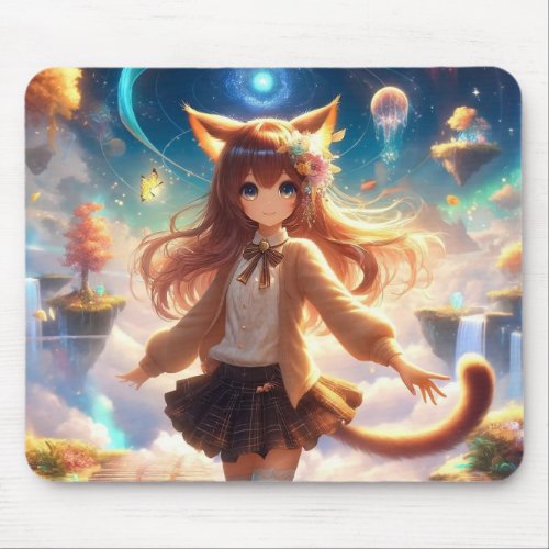 Golden Anime Catgirl Princess Mouse Pad