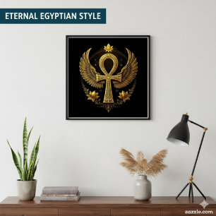 Golden Ankh Wings Egyptian Symbol Art Poster
