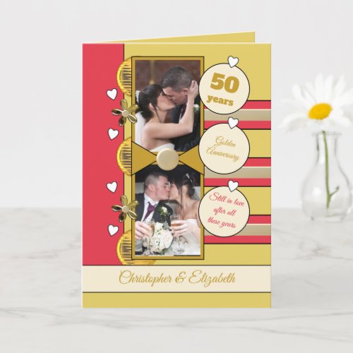Golden Anniversary 50 years gold and red photo Card