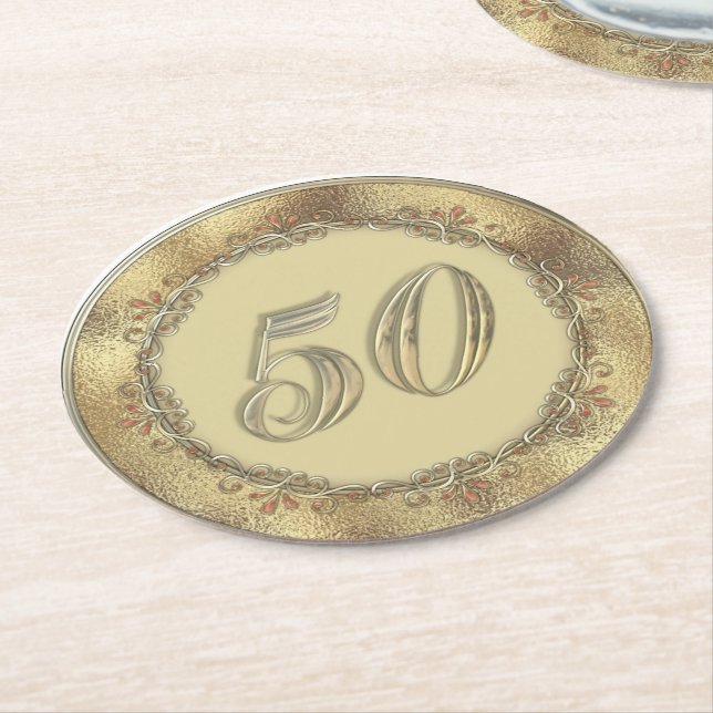 Golden Anniversary 50th Design Paper Coasters (Angled)