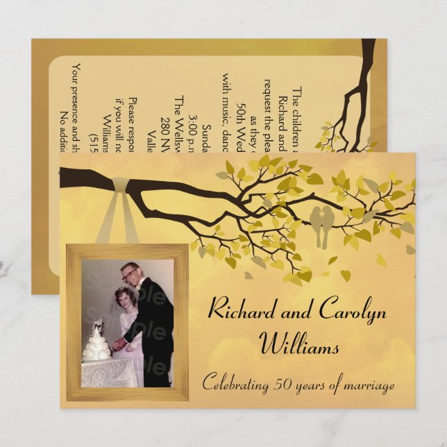 Golden Anniversary 50th Love Birds Invitation (Front/Back)