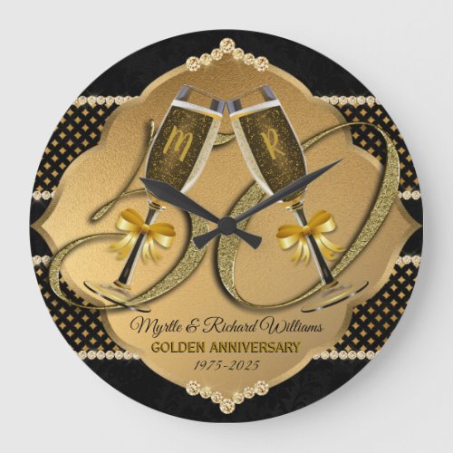 Golden Anniversary 50th Wedding Champagne Toast Large Clock