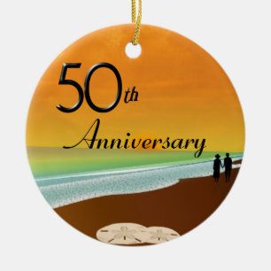 Golden Anniversary Beach Theme Ceramic Ornament
