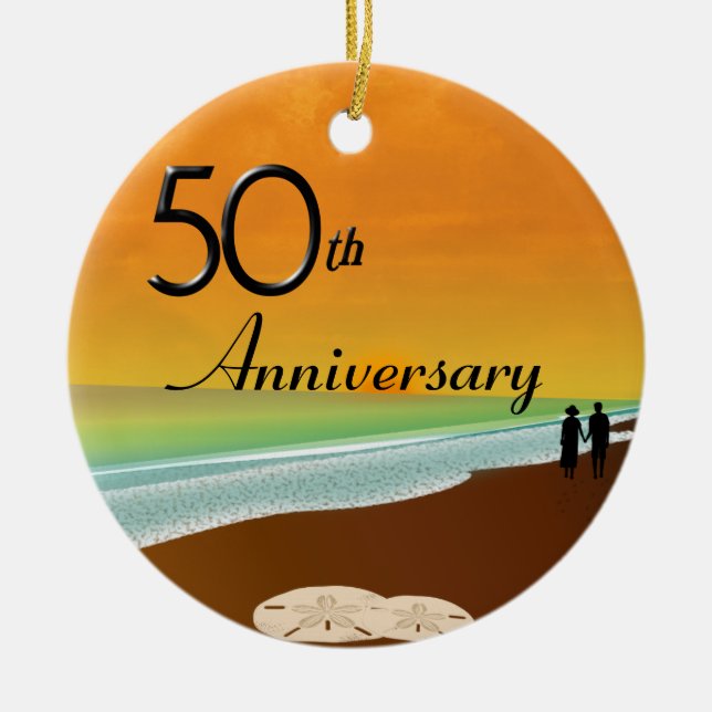 Golden Anniversary Beach Theme Ceramic Ornament (Front)