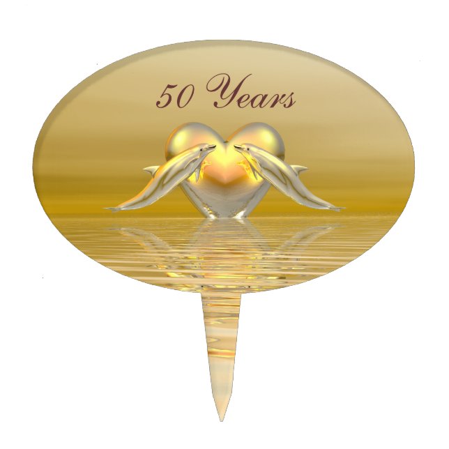 Golden Anniversary Dolphins and Heart Cake Topper (Front)
