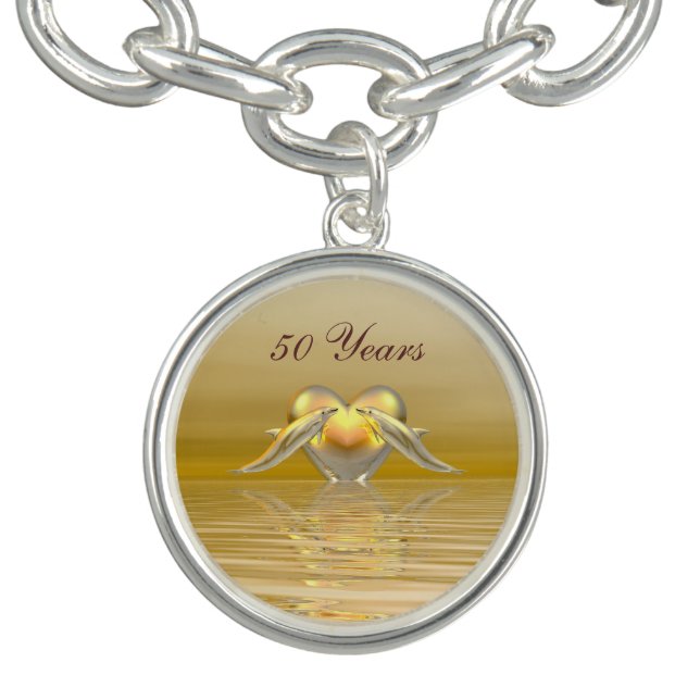 Golden Anniversary Dolphins and Heart Charm Bracelet (Design)