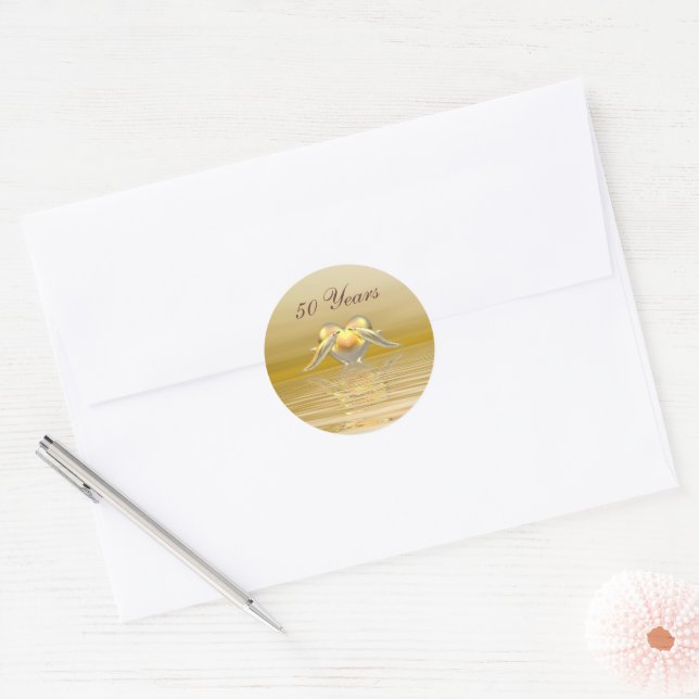Golden Anniversary Dolphins and Heart Classic Round Sticker (Envelope)