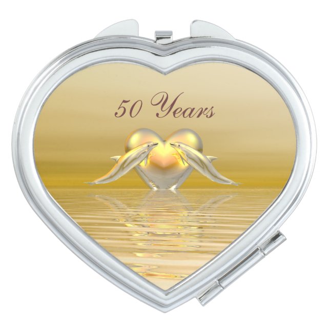 Golden Anniversary Dolphins and Heart Compact Mirror (Front)
