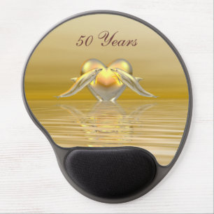 Golden Anniversary Dolphins and Heart Gel Mouse Pad
