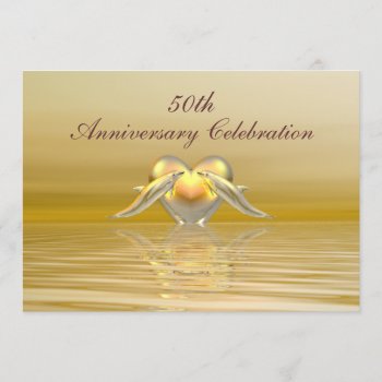 Golden Anniversary Dolphins And Heart Invitation by xfinity7 at Zazzle