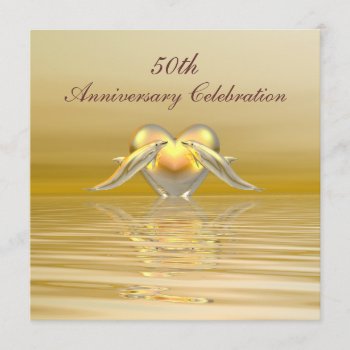 Golden Anniversary Dolphins And Heart Invitation by xfinity7 at Zazzle