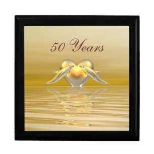 Golden Anniversary Dolphins and Heart Jewelry Box