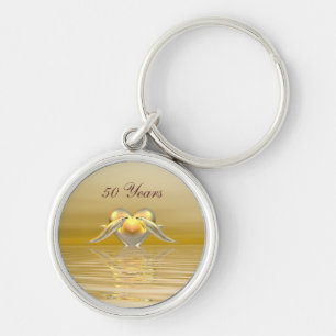Golden Anniversary Dolphins and Heart Keychain