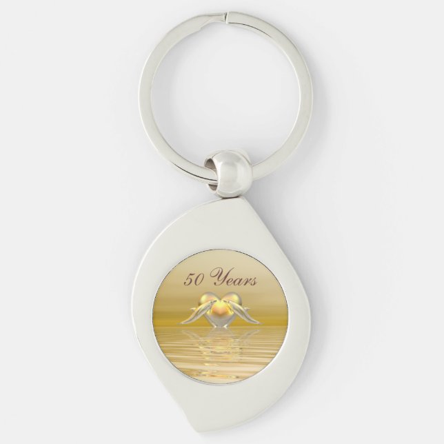 Golden Anniversary Dolphins and Heart Keychain (Front)