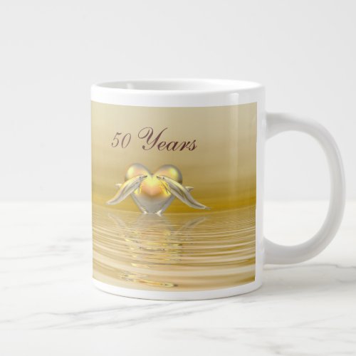 Golden Anniversary Dolphins and Heart Large Coffee Mug