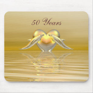 Golden Anniversary Dolphins and Heart Mouse Pad