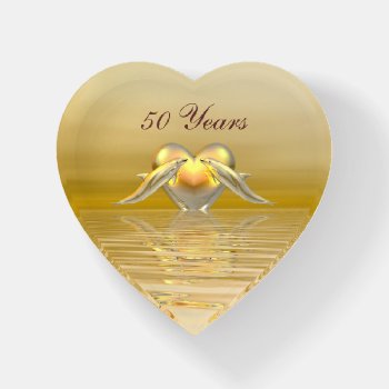 Golden Anniversary Dolphins And Heart Paperweight by Peerdrops at Zazzle